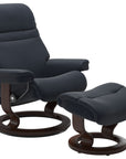 Paloma Leather Shadow Blue S/M/L and Brown Base | Stressless Sunrise Classic Recliner | Valley Ridge Furniture