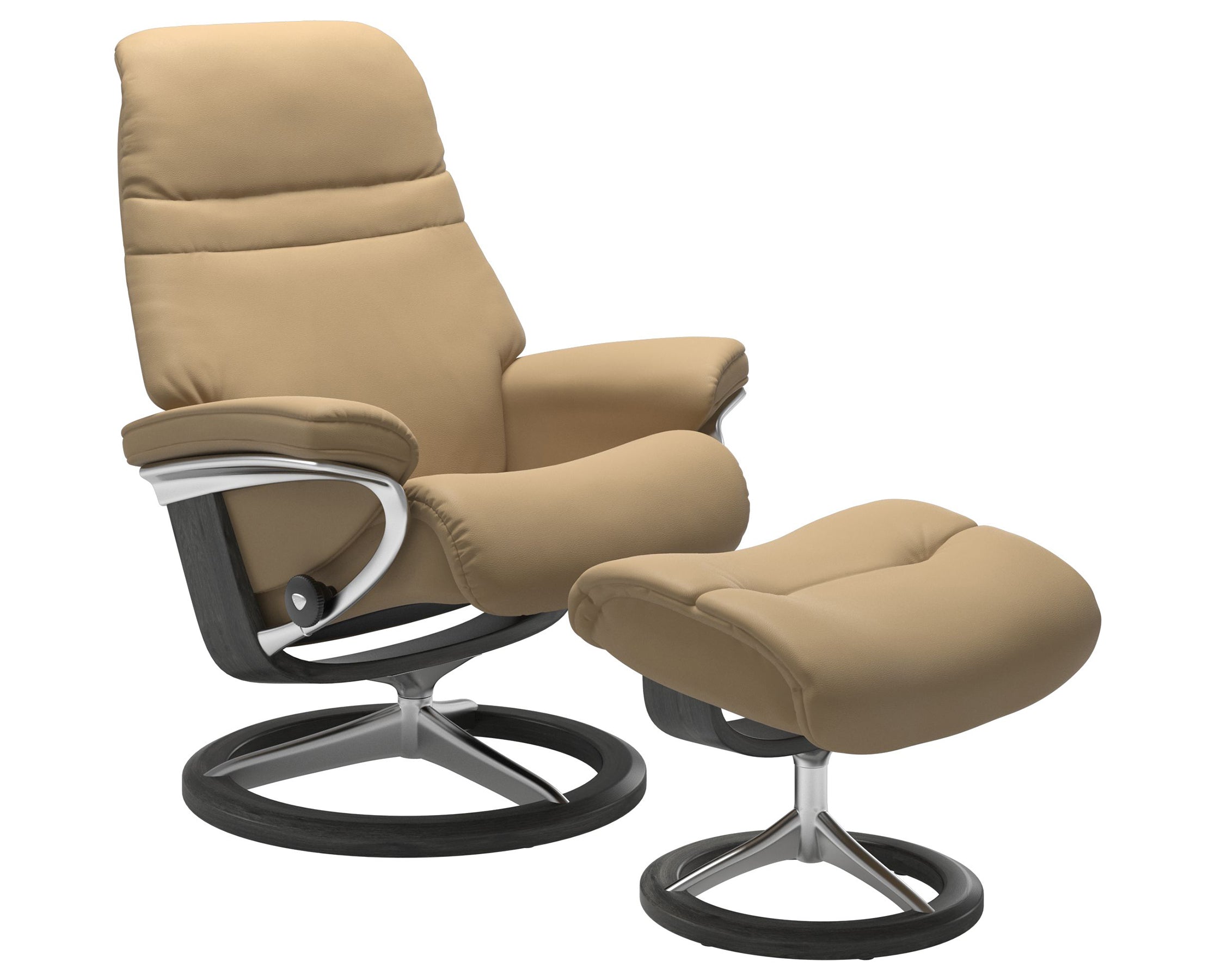 Paloma Leather Sand S/M/L and Grey Base | Stressless Sunrise Signature Recliner | Valley Ridge Furniture