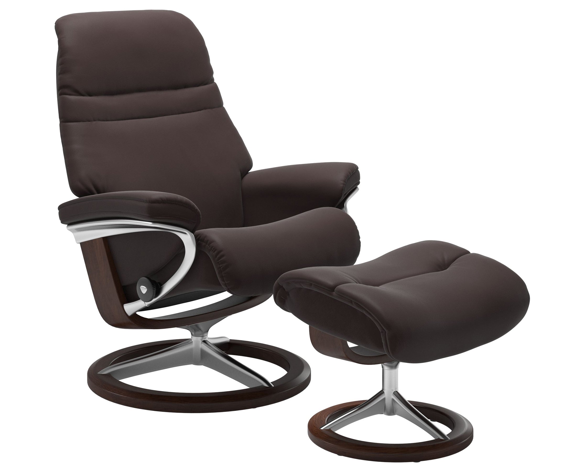 Paloma Leather Chocolate S/M/L and Brown Base | Stressless Sunrise Signature Recliner | Valley Ridge Furniture