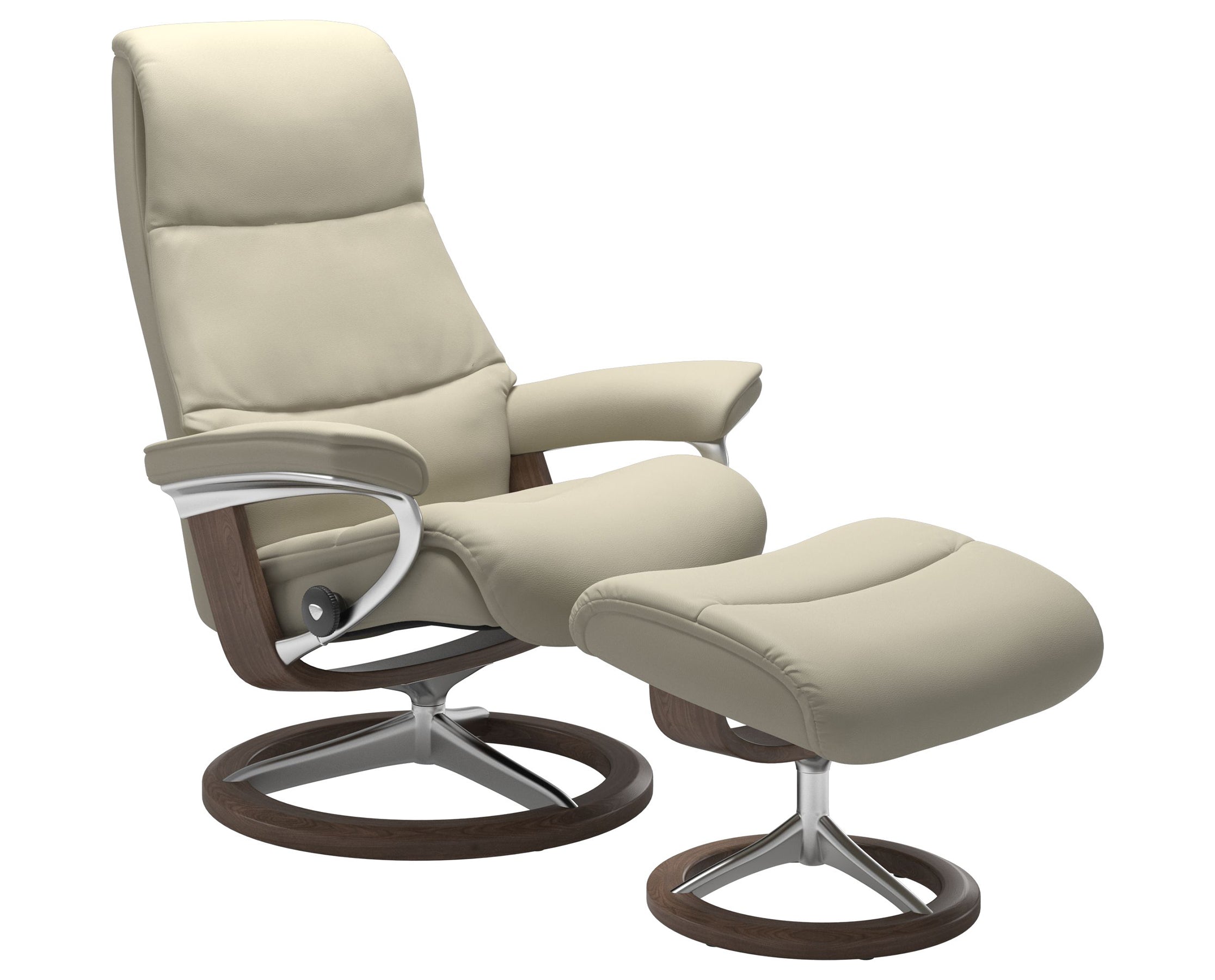 Paloma Leather Light Grey S/M/L and Walnut Base | Stressless View Signature Recliner | Valley Ridge Furniture