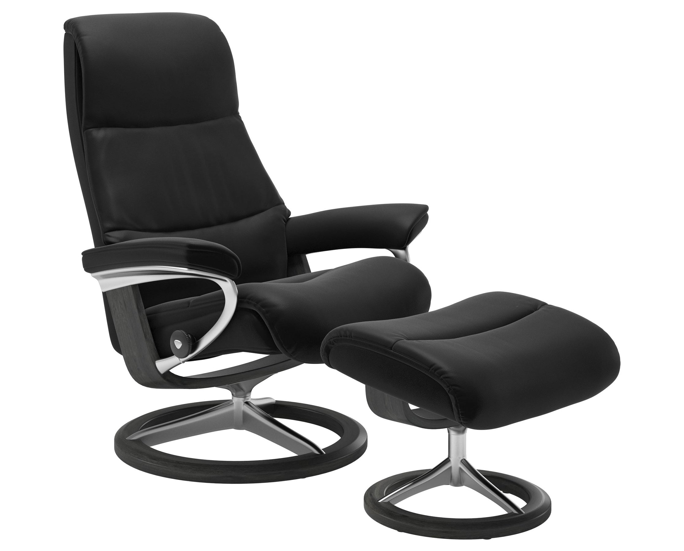 Paloma Leather Black S/M/L and Grey Base | Stressless View Signature Recliner | Valley Ridge Furniture