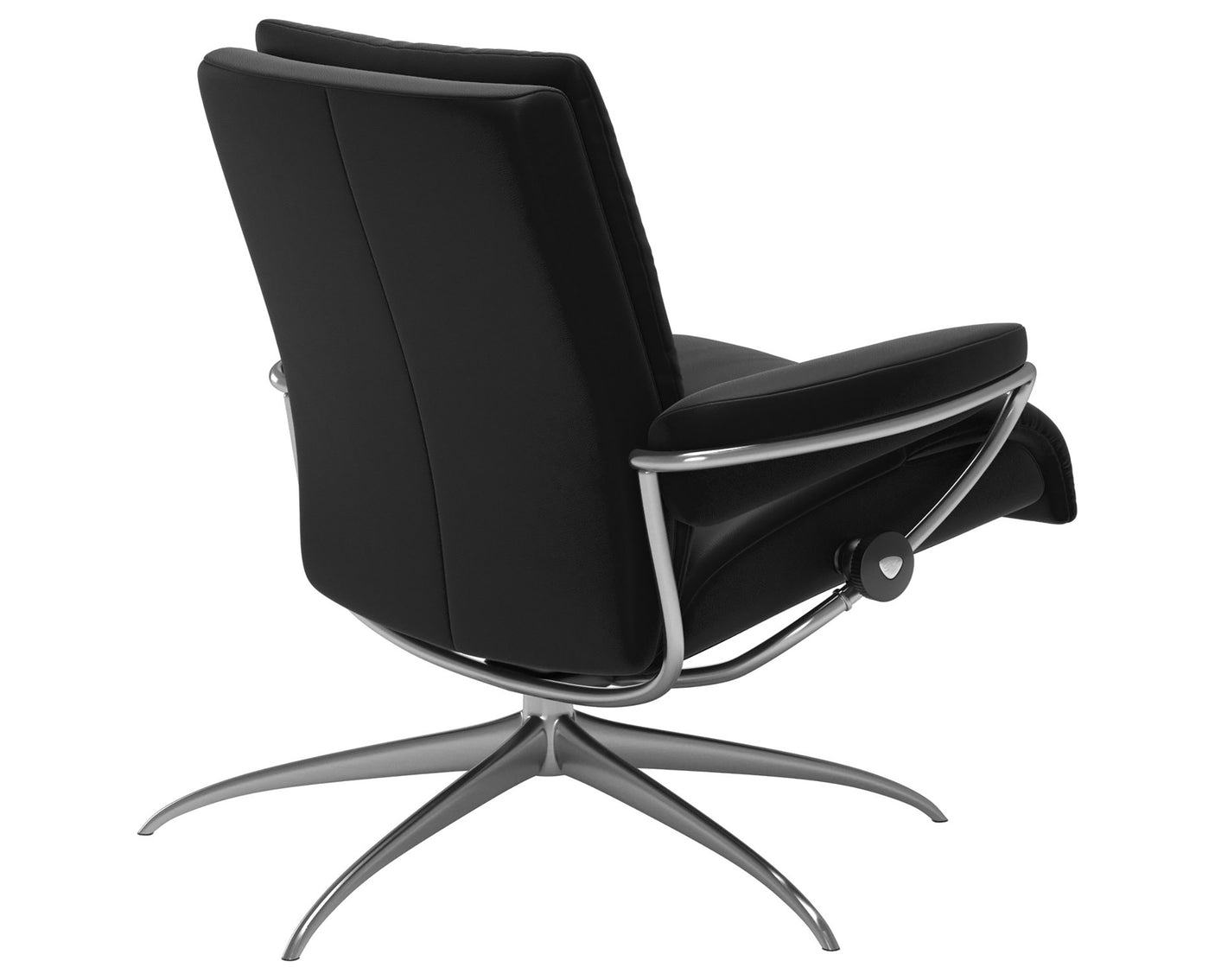 Paloma Leather Black M & Chrome Base | Stressless Tokyo Low Back Recliner | Valley Ridge Furniture