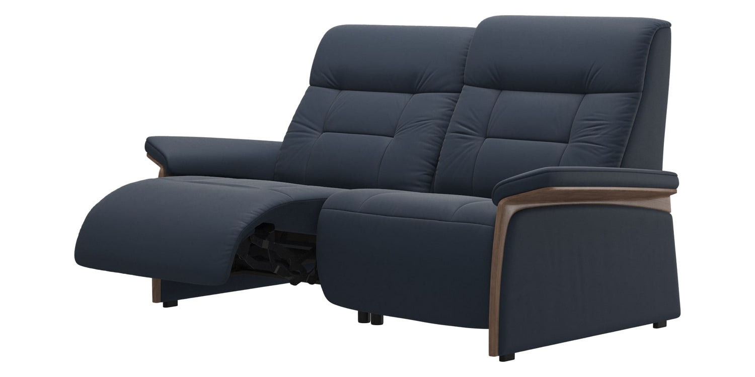 Paloma Leather Oxford Blue & Walnut Arm Trim | Stressless Mary 2-Seater Sofa | Valley Ridge Furniture