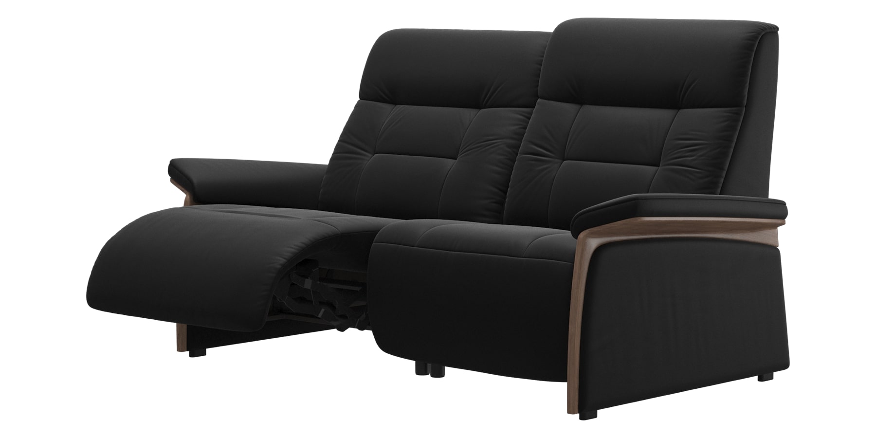 Paloma Leather Black &amp; Walnut Arm Trim | Stressless Mary 2-Seater Sofa | Valley Ridge Furniture