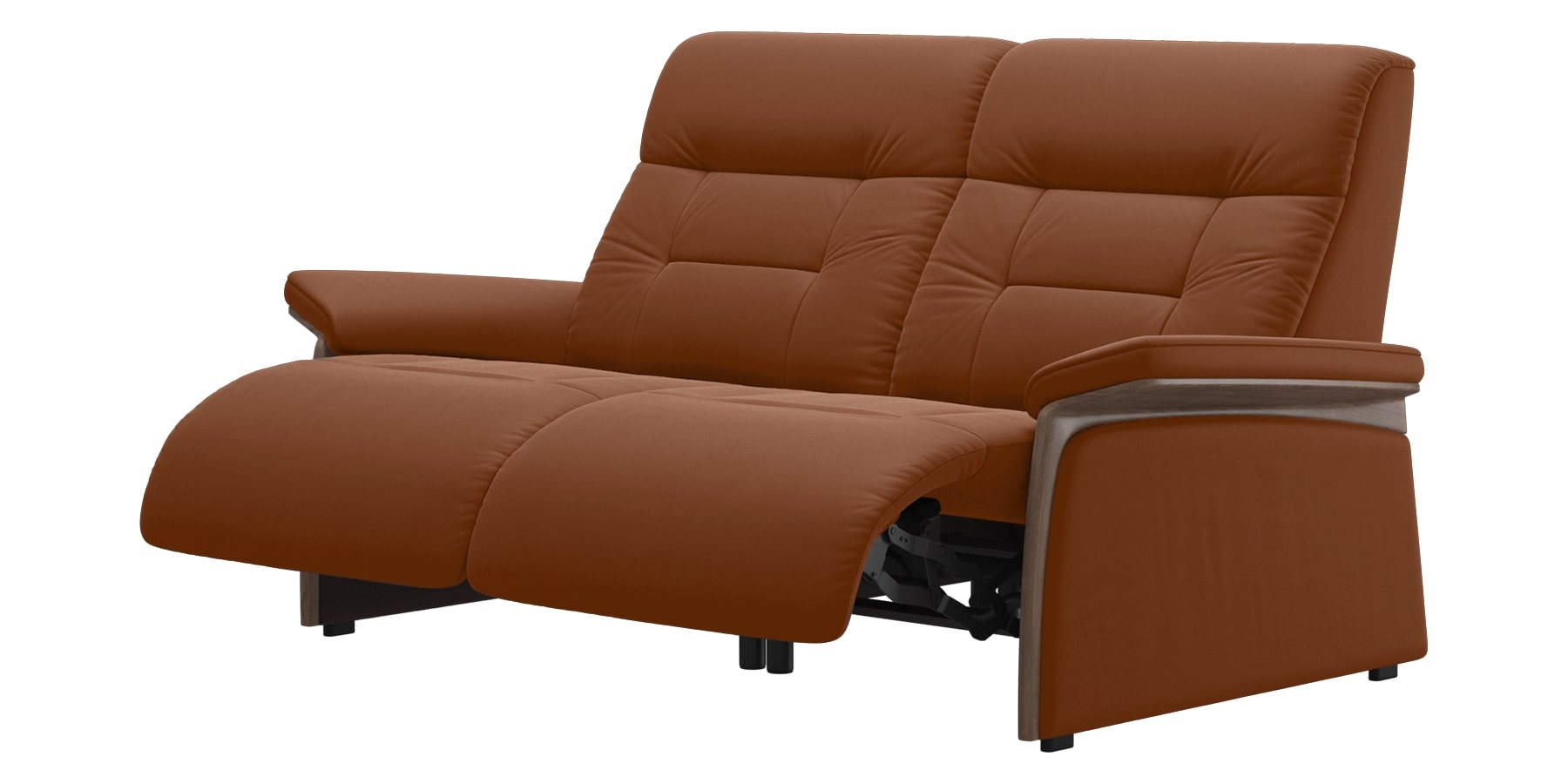 Paloma Leather New Cognac &amp; Walnut Arm Trim | Stressless Mary 2-Seater Sofa | Valley Ridge Furniture