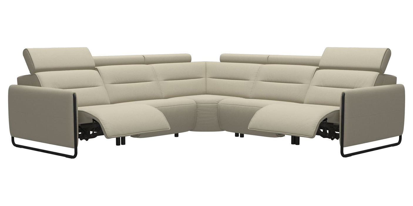 Paloma Leather Light Grey & Matte Black Arm Trim | Stressless Emily C22 Corner Sofa | Valley Ridge Furniture