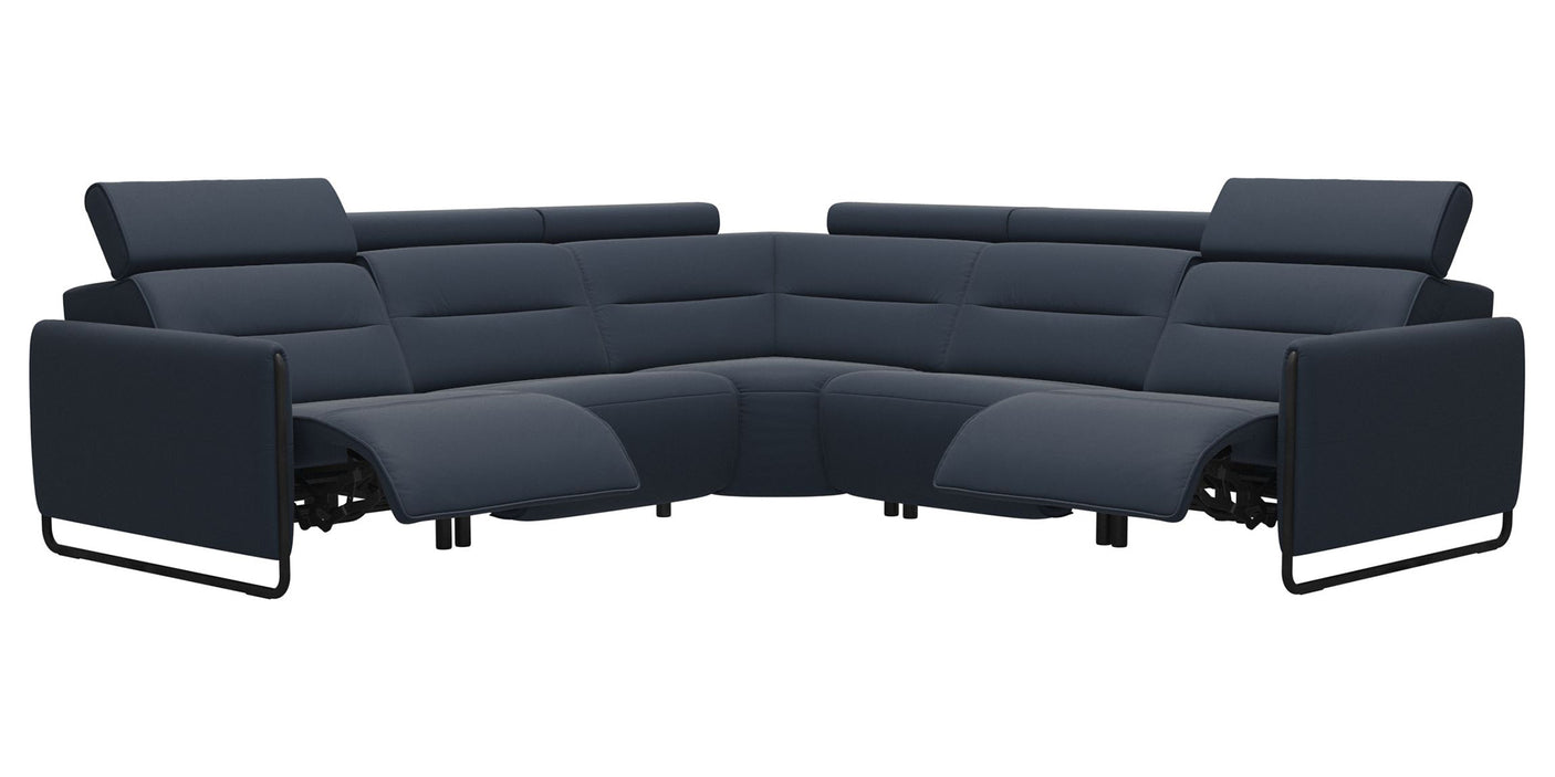Paloma Leather Oxford Blue & Matte Black Arm Trim | Stressless Emily C22 Corner Sofa | Valley Ridge Furniture