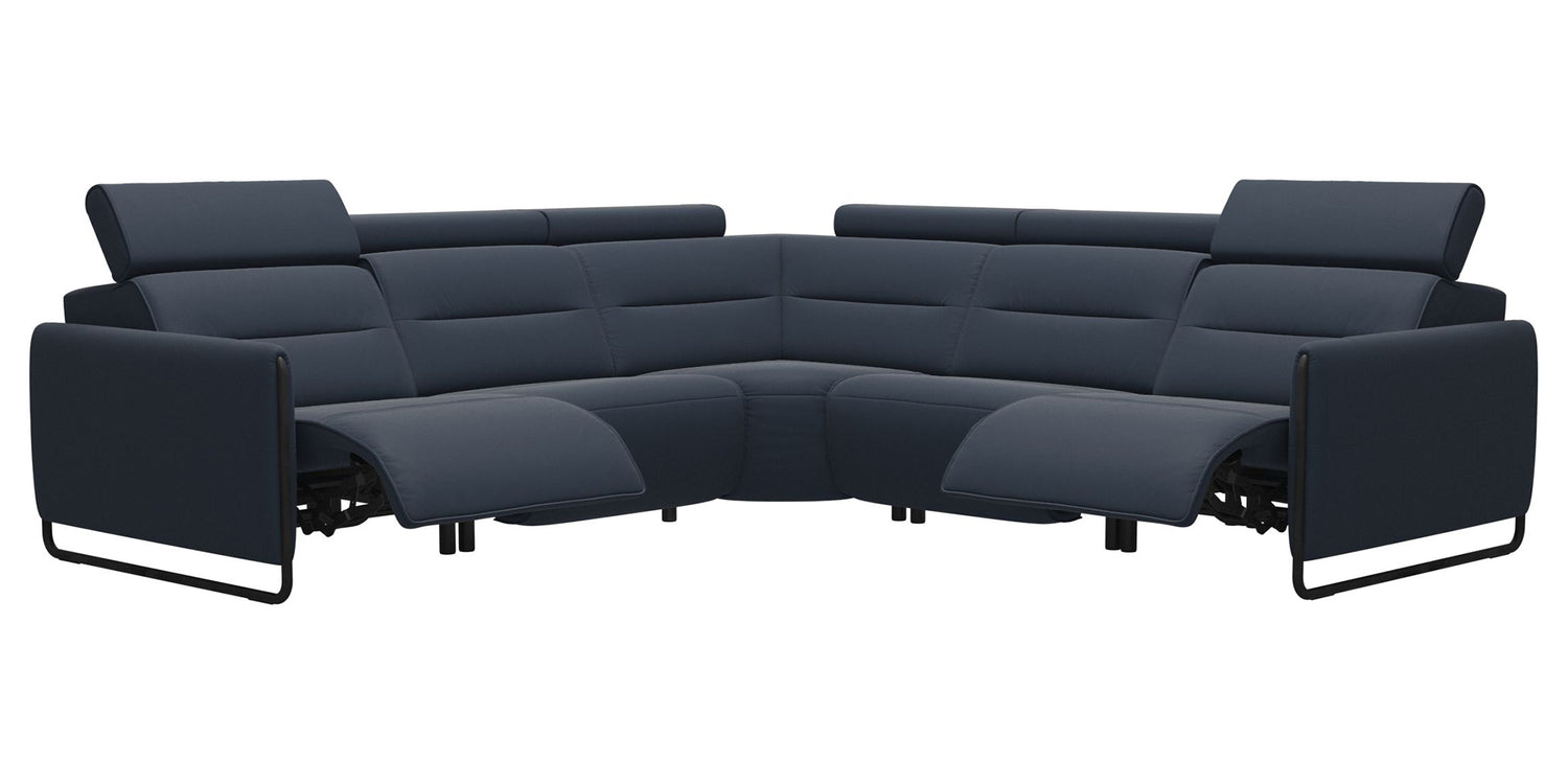 Paloma Leather Oxford Blue & Matte Black Arm Trim | Stressless Emily C22 Corner Sofa | Valley Ridge Furniture