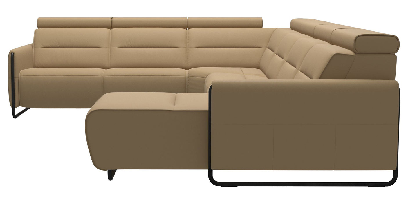 Paloma Leather Sand & Matte Black Arm Trim | Stressless Emily C22 Corner Sofa with Long Seat | Valley Ridge Furniture