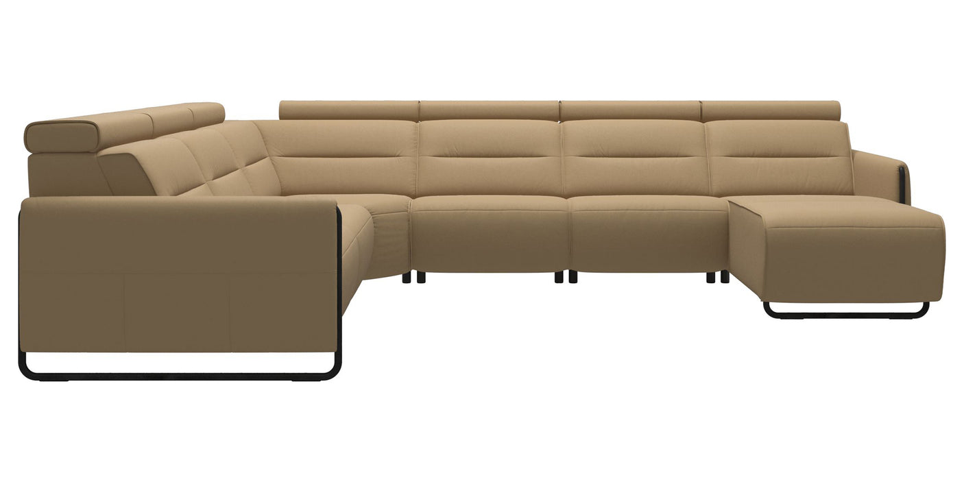 Paloma Leather Sand & Matte Black Arm Trim | Stressless Emily C22 Corner Sofa with Long Seat | Valley Ridge Furniture