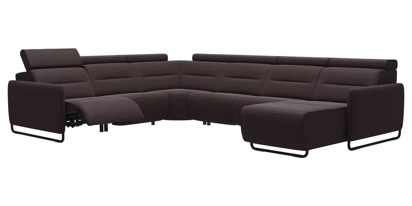 Paloma Leather Chocolate & Matte Black Arm Trim | Stressless Emily C22 Corner Sofa with Long Seat | Valley Ridge Furniture