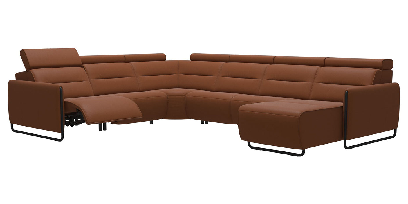 Paloma Leather New Cognac & Matte Black Arm Trim | Stressless Emily C22 Corner Sofa with Long Seat | Valley Ridge Furniture