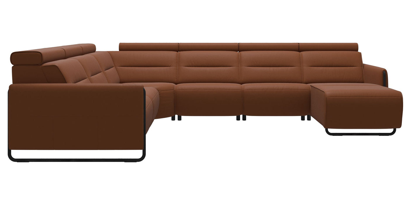 Paloma Leather New Cognac & Matte Black Arm Trim | Stressless Emily C22 Corner Sofa with Long Seat | Valley Ridge Furniture