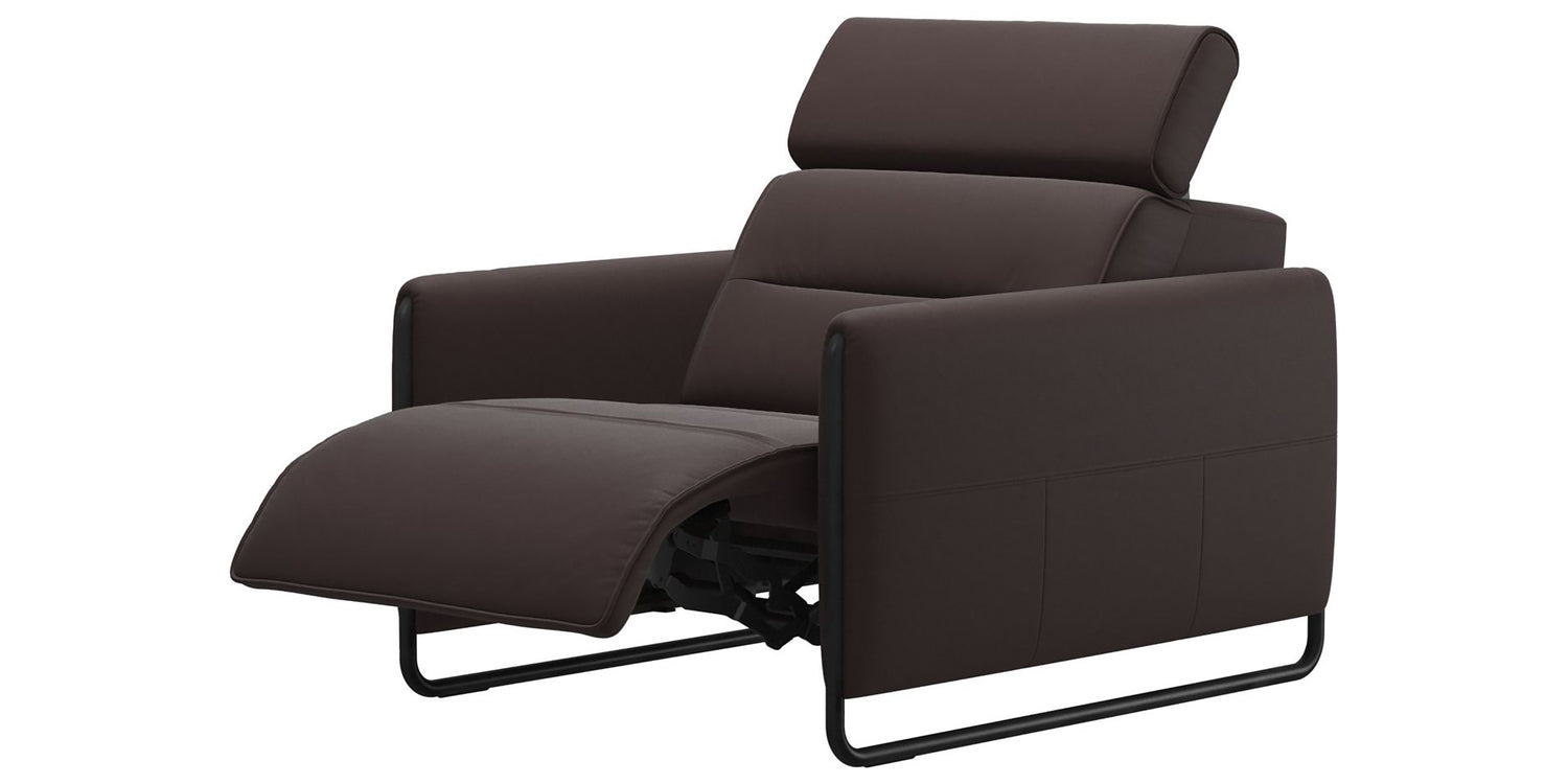 Paloma Leather Chocolate & Matte Black Arm Trim | Stressless Emily Chair | Valley Ridge Furniture