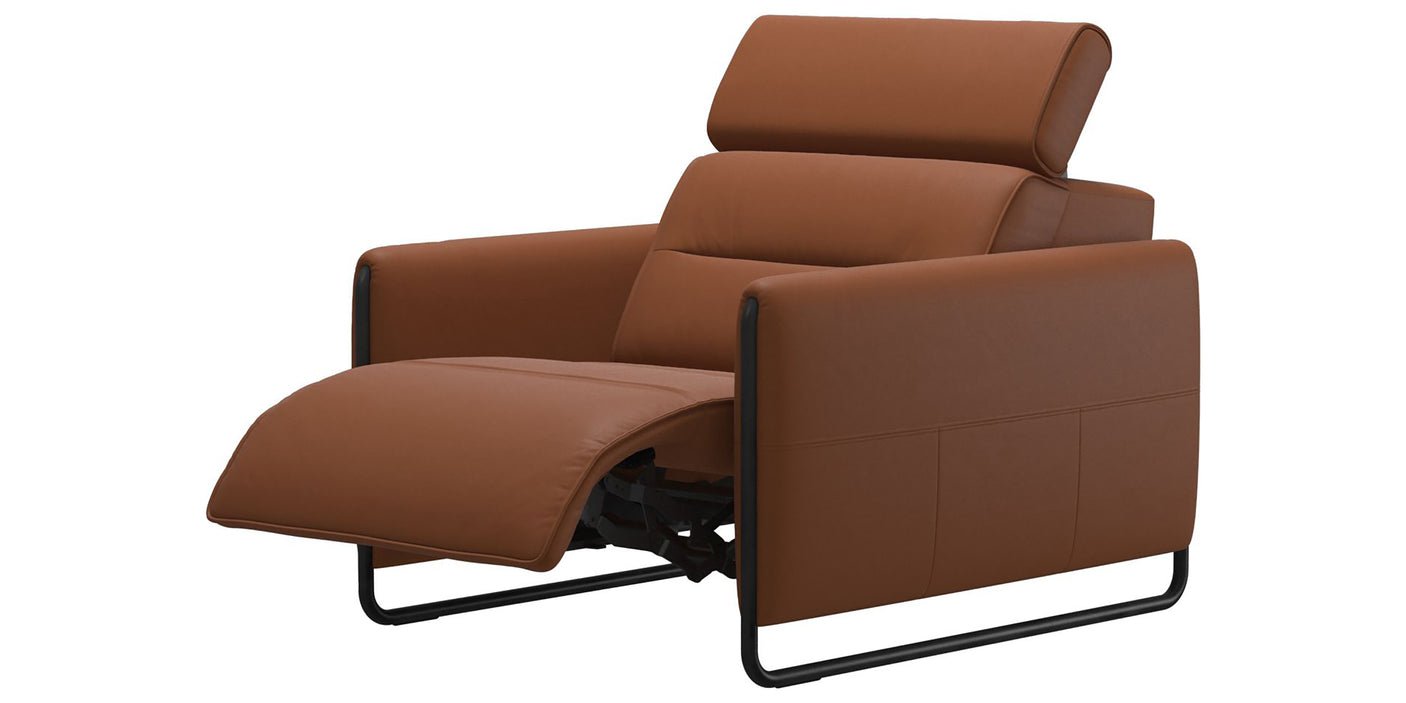 Paloma Leather New Cognac & Matte Black Arm Trim | Stressless Emily Chair | Valley Ridge Furniture