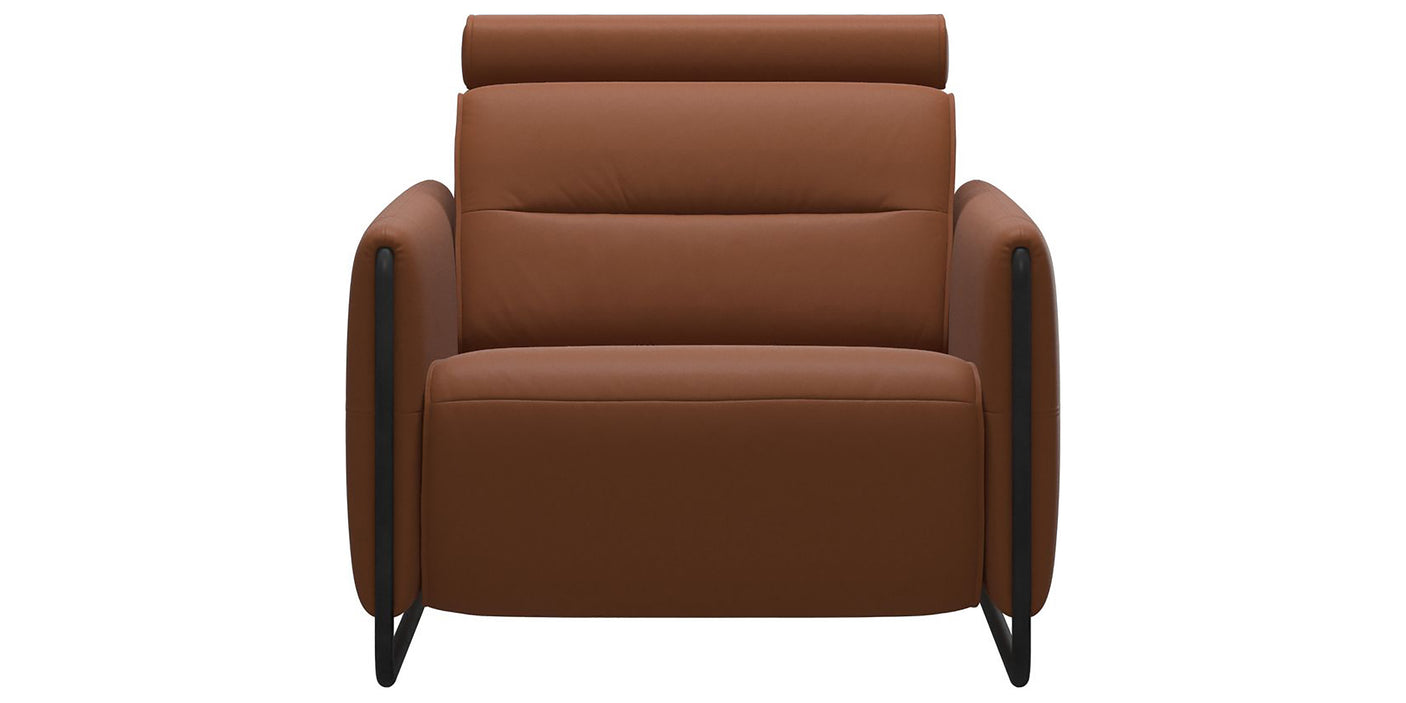 Paloma Leather New Cognac & Matte Black Arm Trim | Stressless Emily Chair | Valley Ridge Furniture