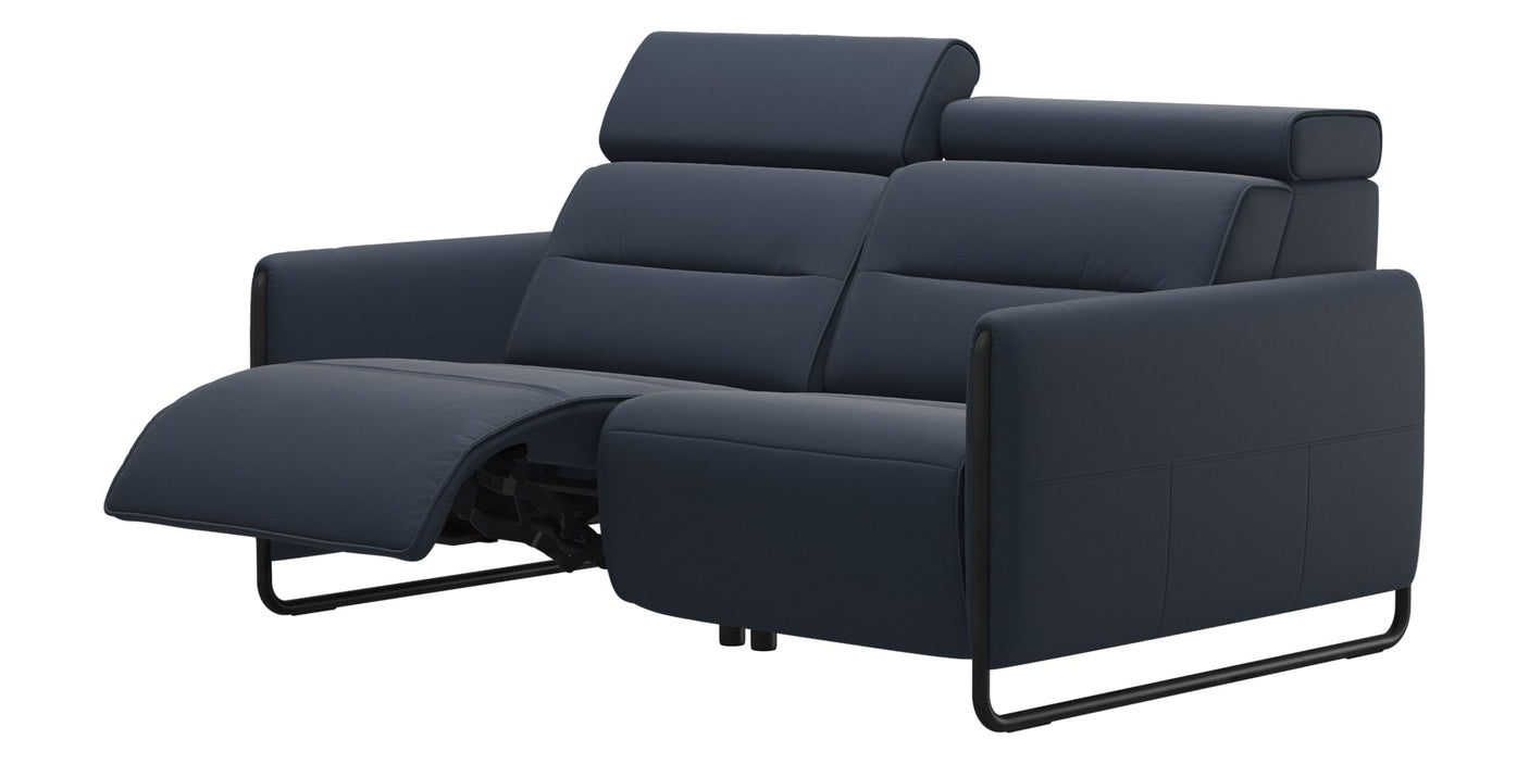 Paloma Leather Oxford Blue & Matte Black Arm Trim | Stressless Emily 2-Seater Sofa | Valley Ridge Furniture