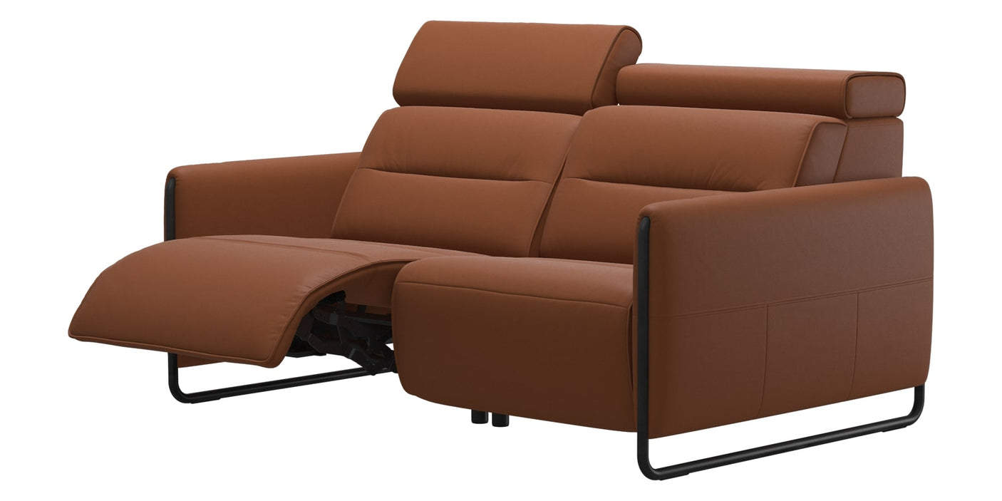 Paloma Leather New Cognac & Matte Black Arm Trim | Stressless Emily 2-Seater Sofa | Valley Ridge Furniture