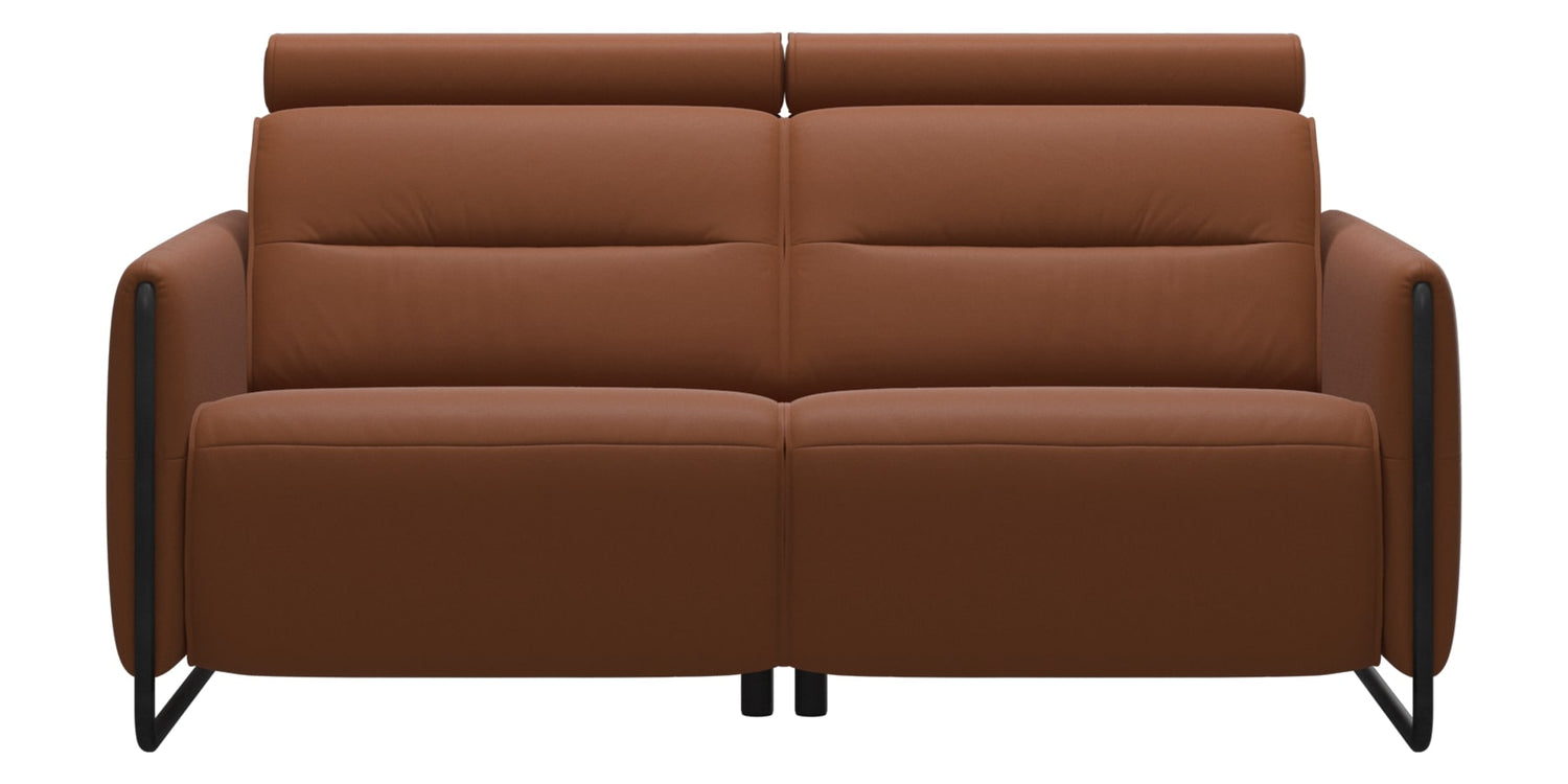 Paloma Leather New Cognac & Matte Black Arm Trim | Stressless Emily 2-Seater Sofa | Valley Ridge Furniture