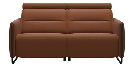 Paloma Leather New Cognac & Matte Black Arm Trim | Stressless Emily 2-Seater Sofa | Valley Ridge Furniture