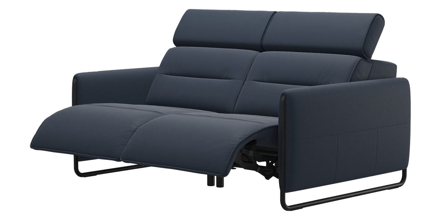 Paloma Leather Oxford Blue & Matte Black Arm Trim | Stressless Emily 2-Seater Sofa | Valley Ridge Furniture