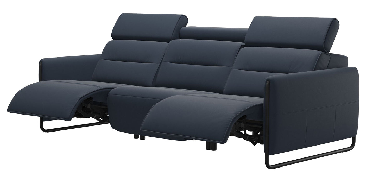 Paloma Leather Oxford Blue & Matte Black Arm Trim | Stressless Emily 3-Seater Sofa | Valley Ridge Furniture