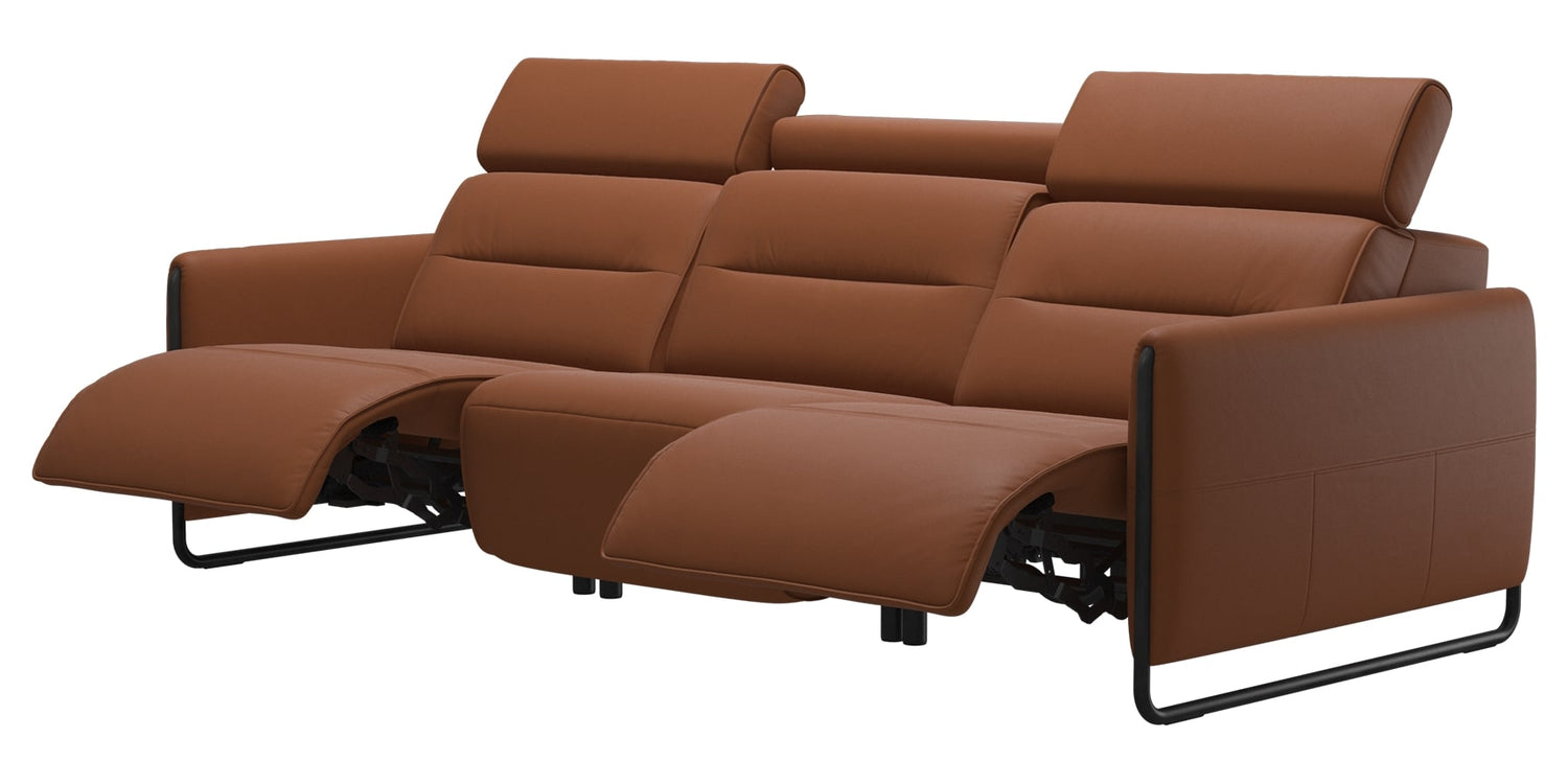 Paloma Leather New Cognac & Matte Black Arm Trim | Stressless Emily 3-Seater Sofa | Valley Ridge Furniture