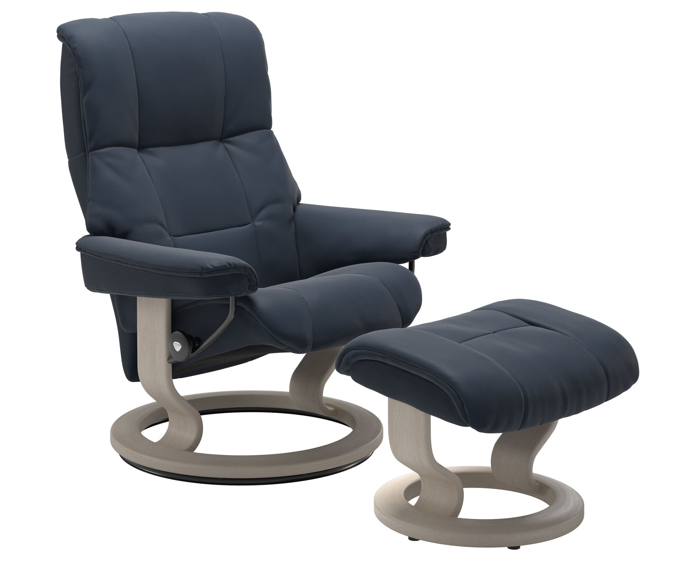 Paloma Leather Oxford Blue S/M/L and Whitewash Base | Stressless Mayfair Classic Recliner | Valley Ridge Furniture