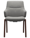 Paloma Leather Silver Grey and Walnut Base | Stressless Mint Low Back D100 Dining Chair w/Arms | Valley Ridge Furniture
