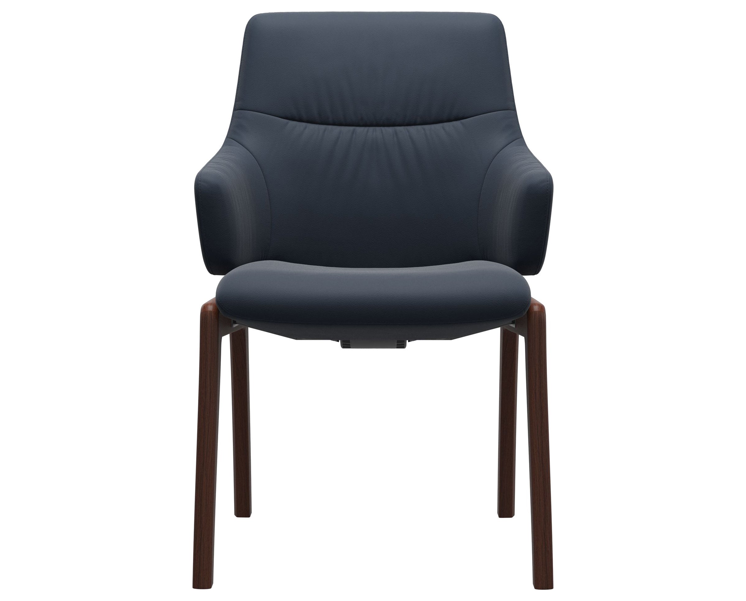 Paloma Leather Oxford Blue and Walnut Base | Stressless Mint Low Back D100 Dining Chair w/Arms | Valley Ridge Furniture
