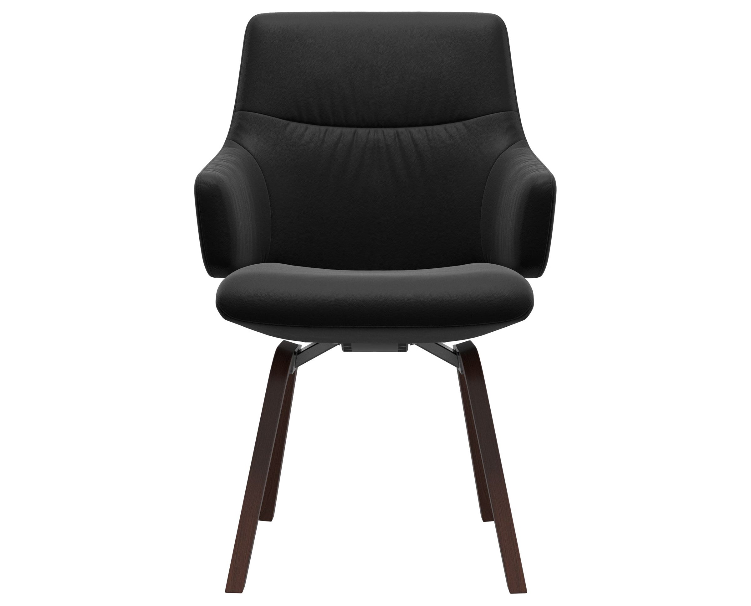 Paloma Leather Black and Walnut Base | Stressless Mint Low Back D200 Dining Chair w/Arms | Valley Ridge Furniture