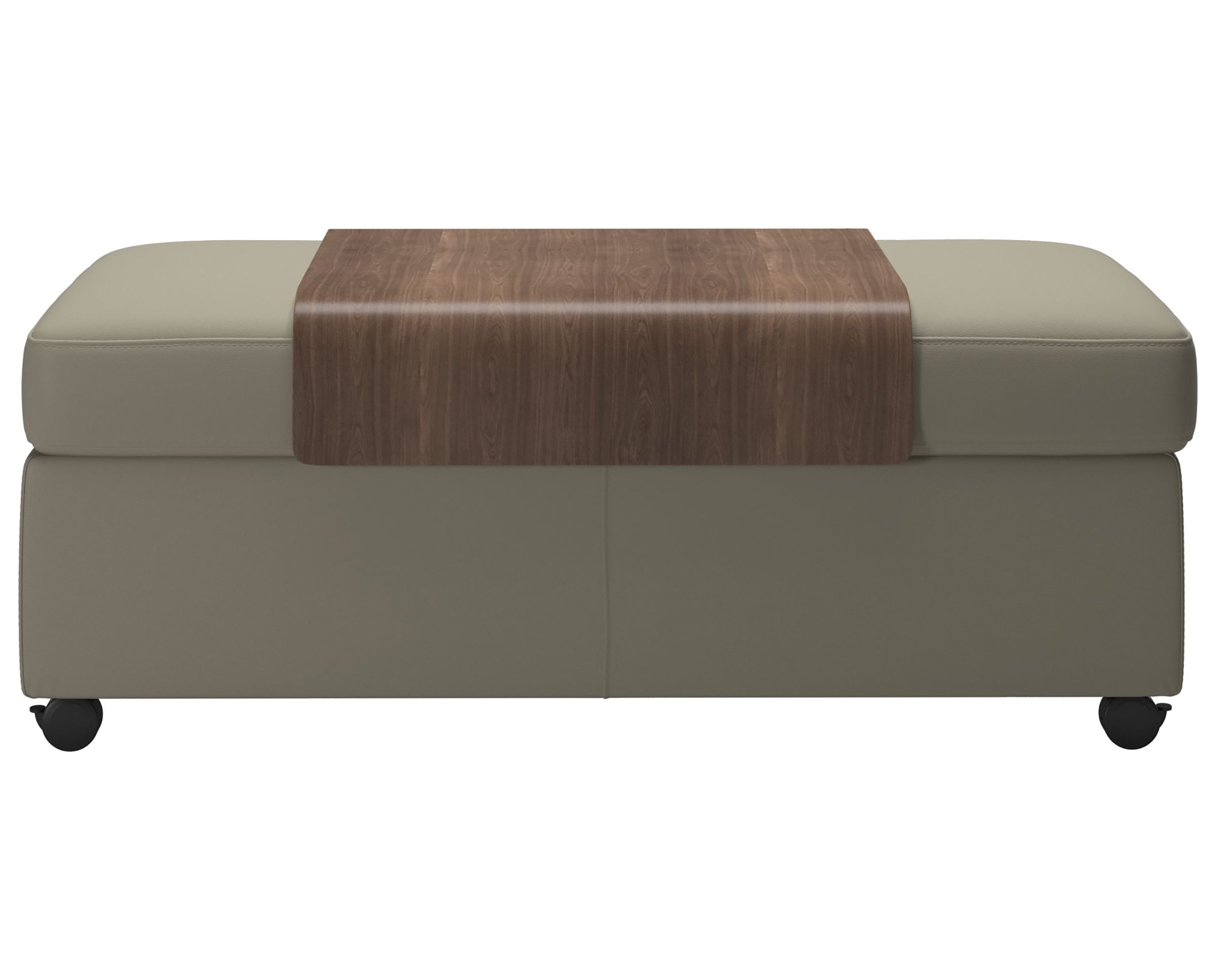 Paloma Leather Light Grey and Walnut Finish | Stressless Double Ottoman with Table | Valley Ridge Furniture