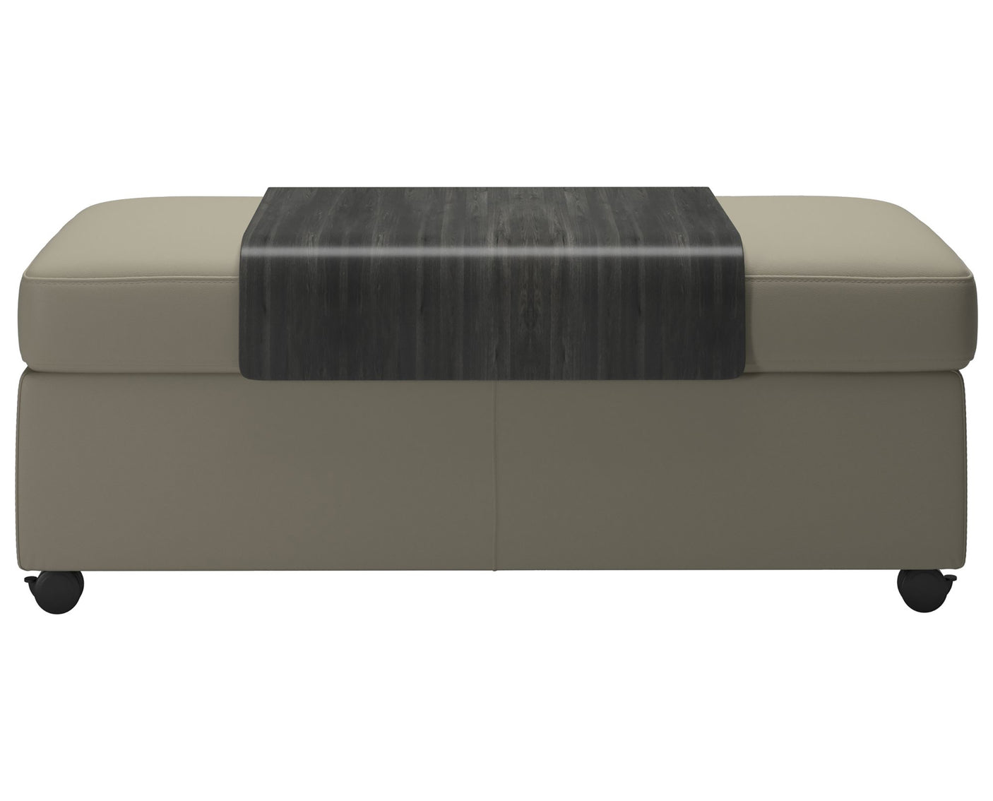 Paloma Leather Light Grey and Grey Finish | Stressless Double Ottoman with Table | Valley Ridge Furniture