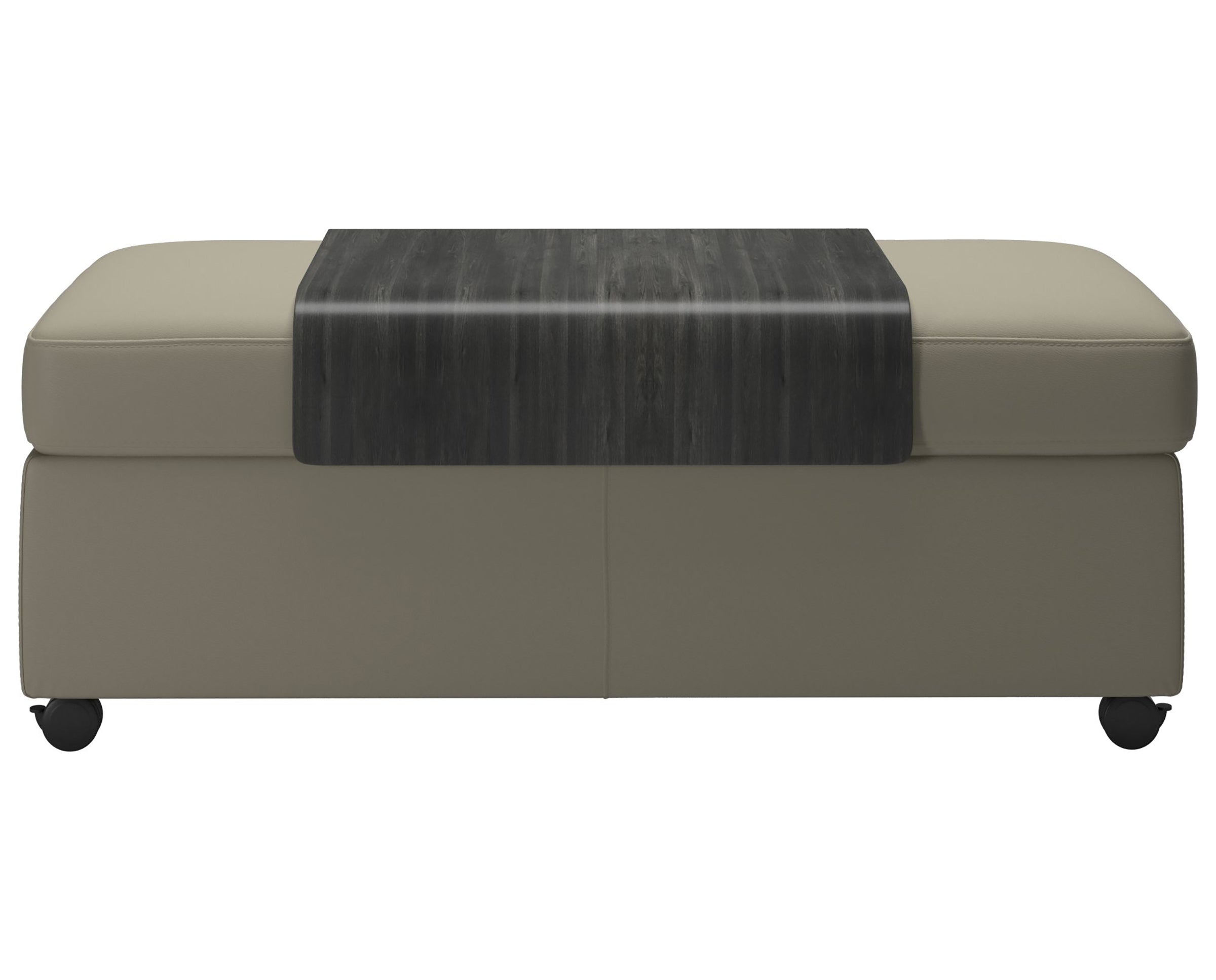 Paloma Leather Light Grey and Grey Finish | Stressless Double Ottoman with Table | Valley Ridge Furniture