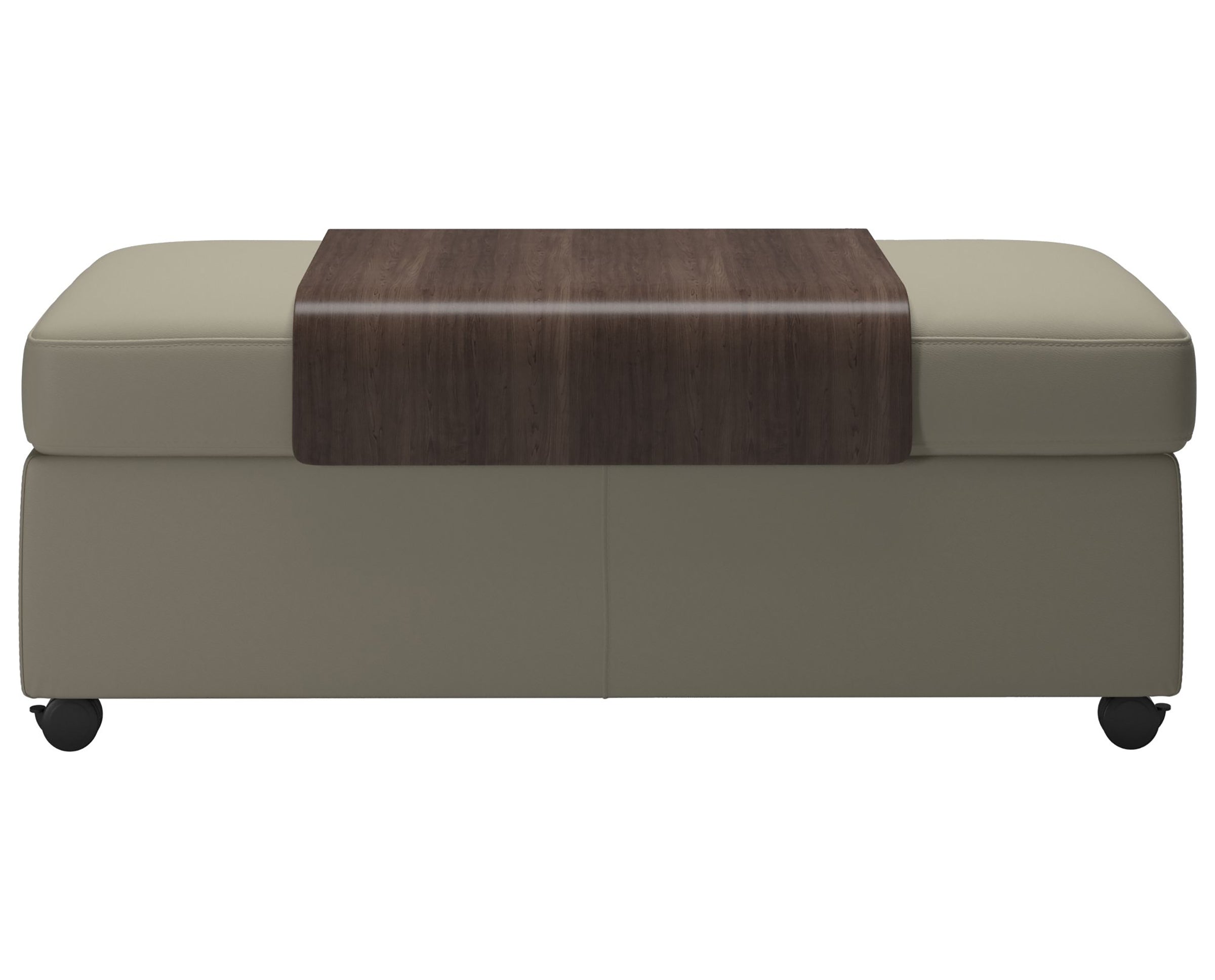 Paloma Leather Light Grey and Wenge Finish | Stressless Double Ottoman with Table | Valley Ridge Furniture