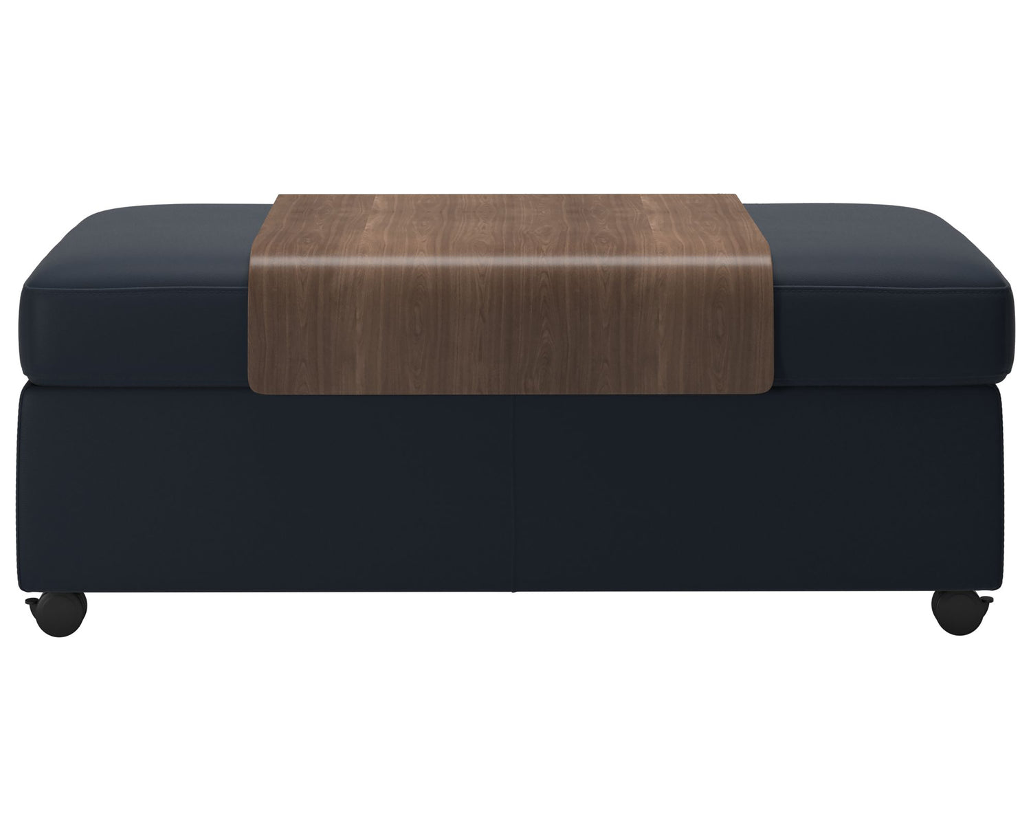 Paloma Leather Oxford Blue and Walnut Finish | Stressless Double Ottoman with Table | Valley Ridge Furniture