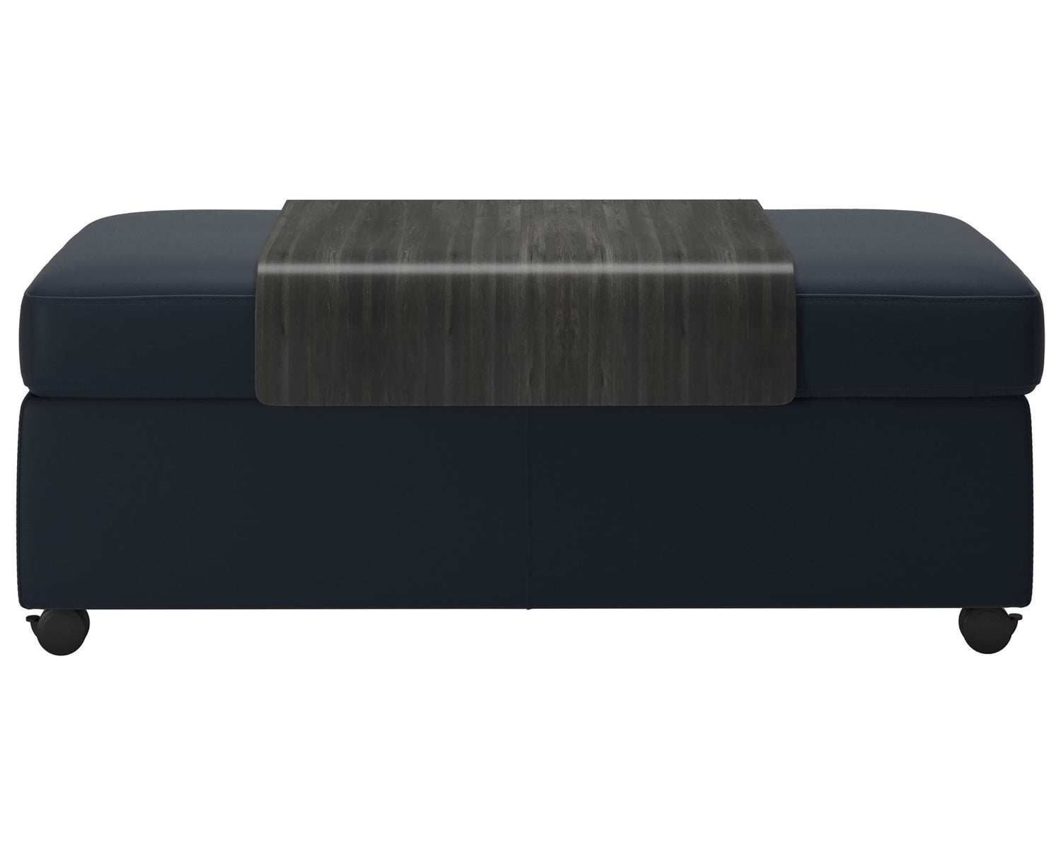 Paloma Leather Oxford Blue and Grey Finish | Stressless Double Ottoman with Table | Valley Ridge Furniture