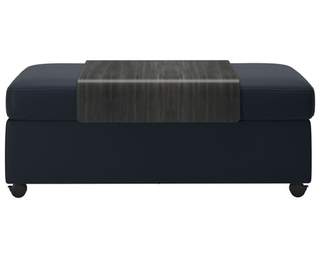 Paloma Leather Oxford Blue and Grey Finish | Stressless Double Ottoman with Table | Valley Ridge Furniture