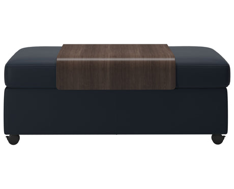 Paloma Leather Oxford Blue and Wenge Finish | Stressless Double Ottoman with Table | Valley Ridge Furniture