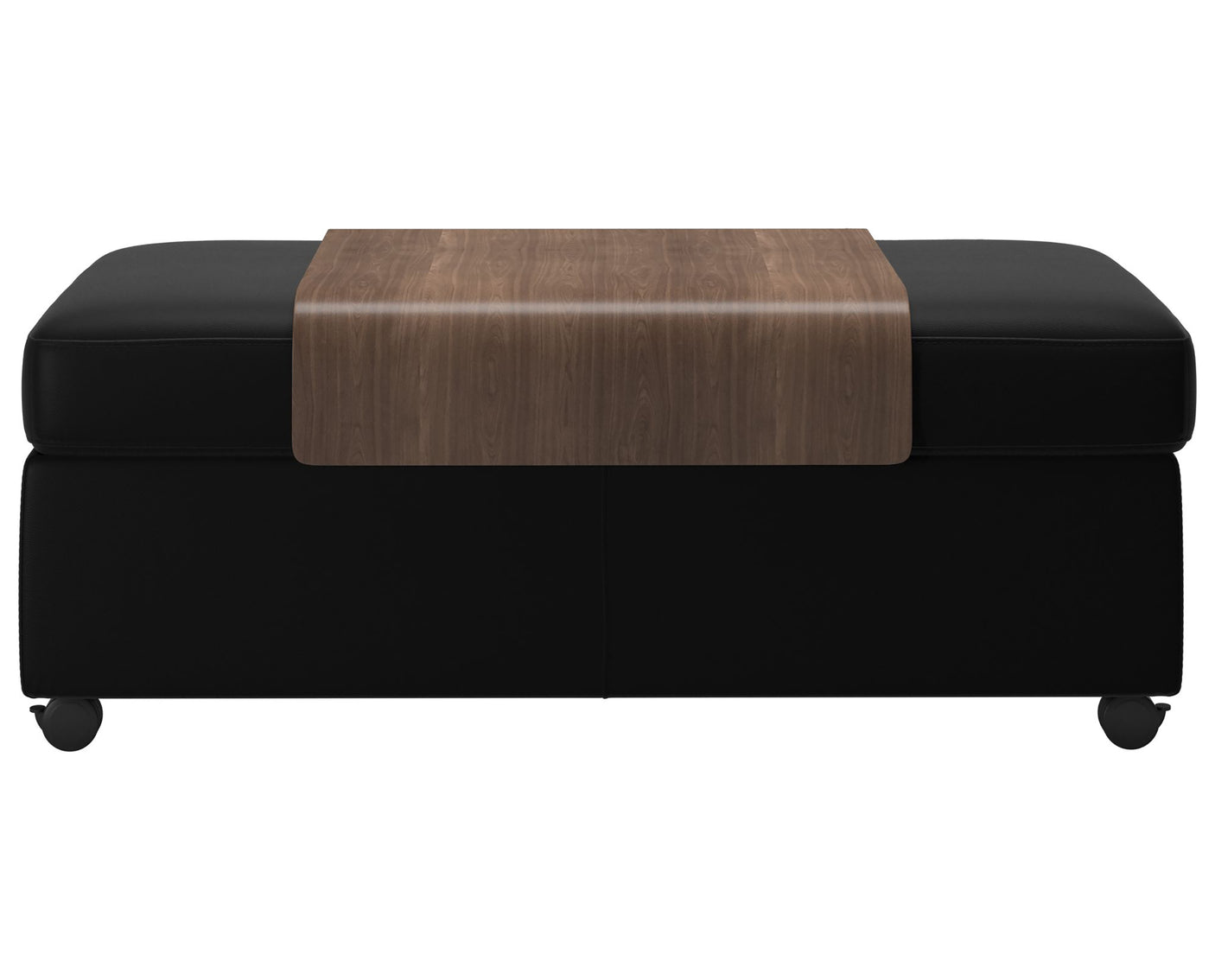 Paloma Leather Black and Walnut Finish | Stressless Double Ottoman with Table | Valley Ridge Furniture