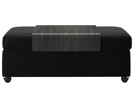 Paloma Leather Black and Grey Finish | Stressless Double Ottoman with Table | Valley Ridge Furniture