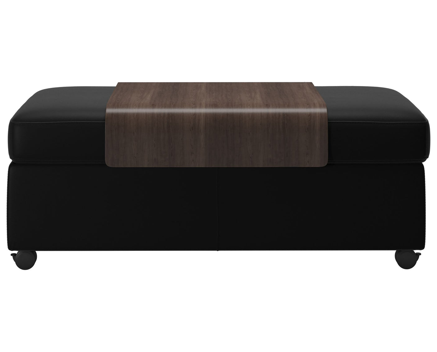 Paloma Leather Black and Wenge Finish | Stressless Double Ottoman with Table | Valley Ridge Furniture