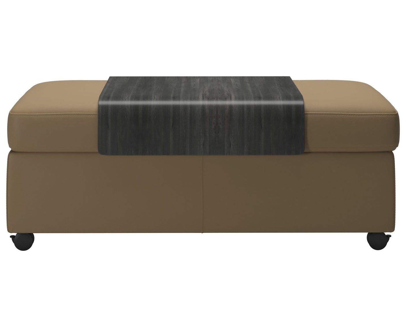 Paloma Leather Sand and Grey Finish | Stressless Double Ottoman with Table | Valley Ridge Furniture
