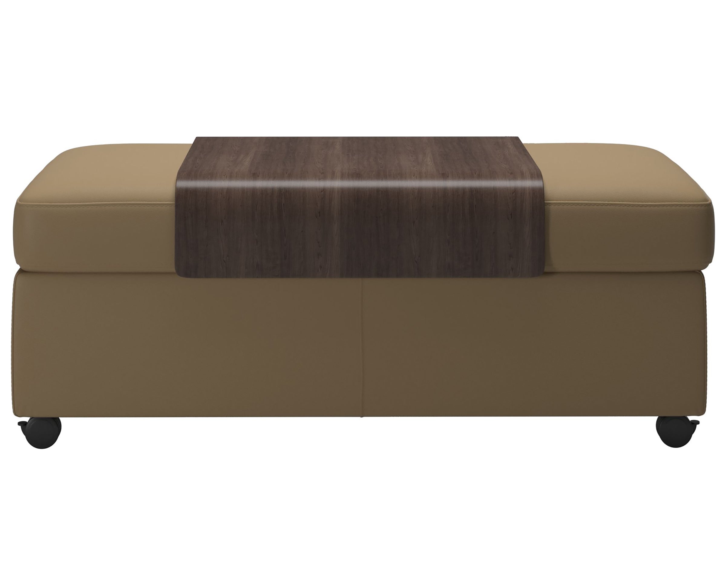 Paloma Leather Sand and Wenge Finish | Stressless Double Ottoman with Table | Valley Ridge Furniture