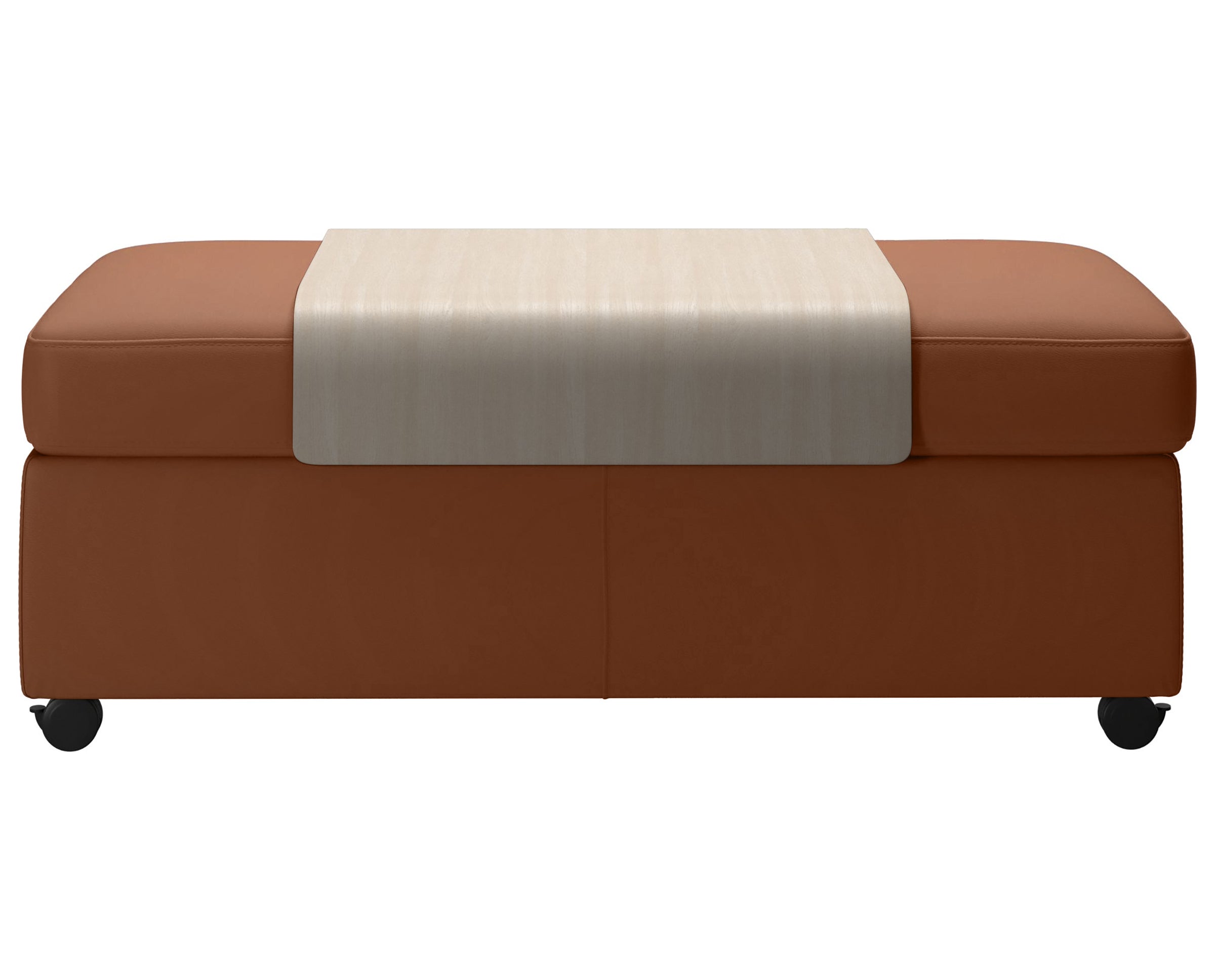 Paloma Leather New Cognac and Whitewash Finish | Stressless Double Ottoman with Table | Valley Ridge Furniture