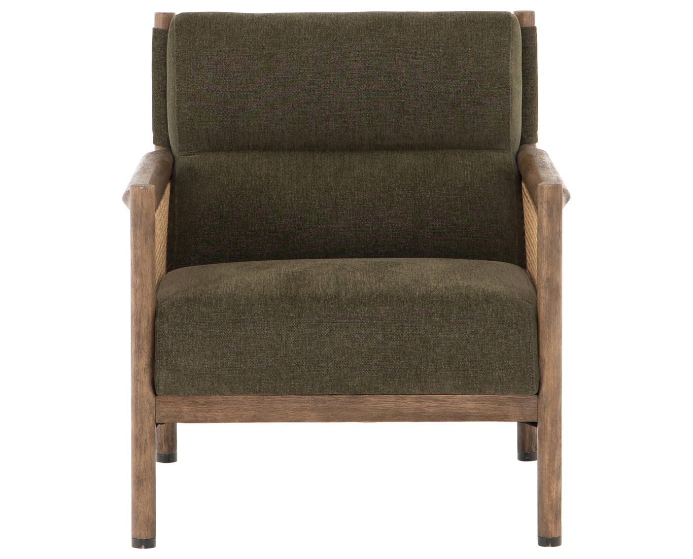 Sutton Olive Fabric & Natural Cane Rattan with Distressed Natural Parawood & Gunmetal Iron | Kempsey Chair | Valley Ridge Furniture