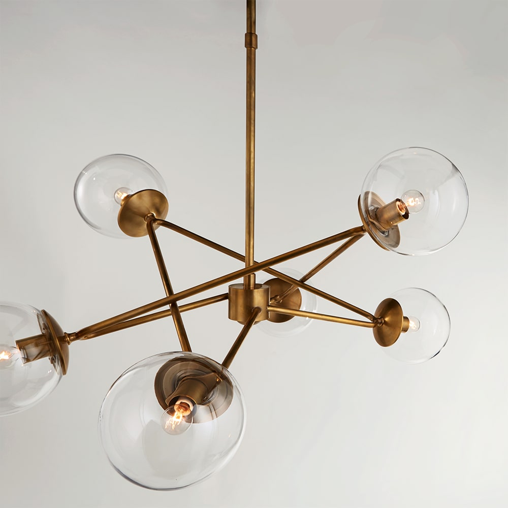 Hand-Rubbed Antique Brass &amp; Clear Glass | Turenne Large Dynamic Chandelier | Valley Ridge Furniture