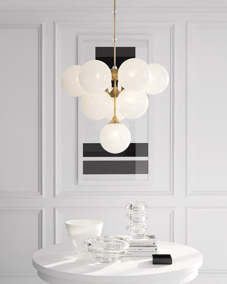 Hand-Rubbed Antique Brass & White Strie Glass | Cristol Tiered Chandelier | Valley Ridge Furniture