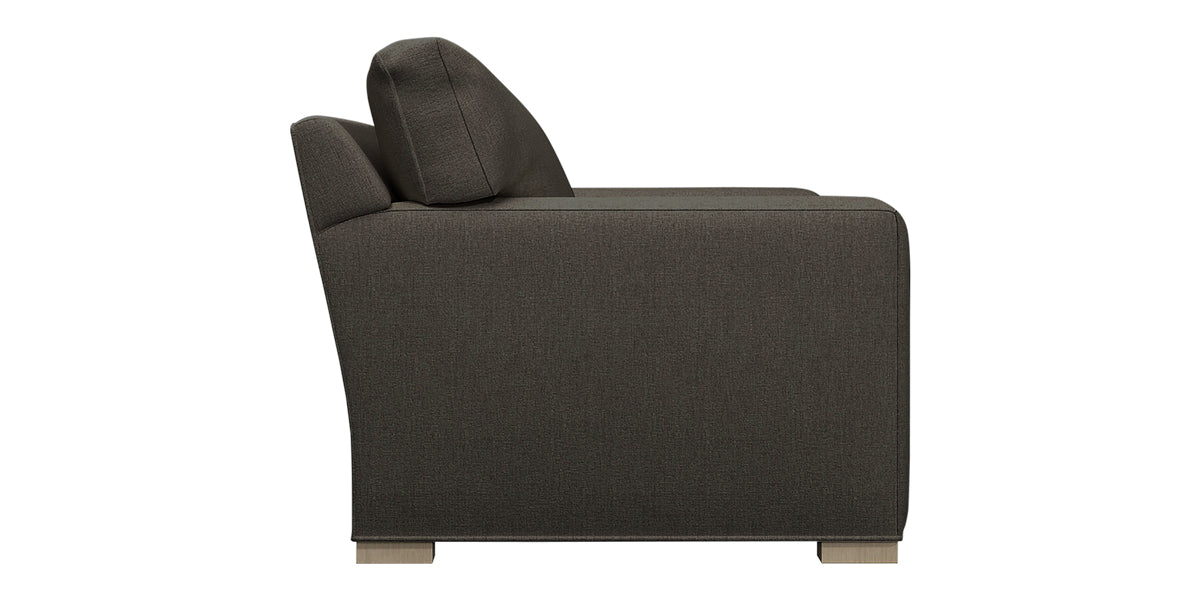 Taft Fabric Truffle with Slate Maple | Camden Axel Bench Seat Sofa | Valley Ridge Furniture