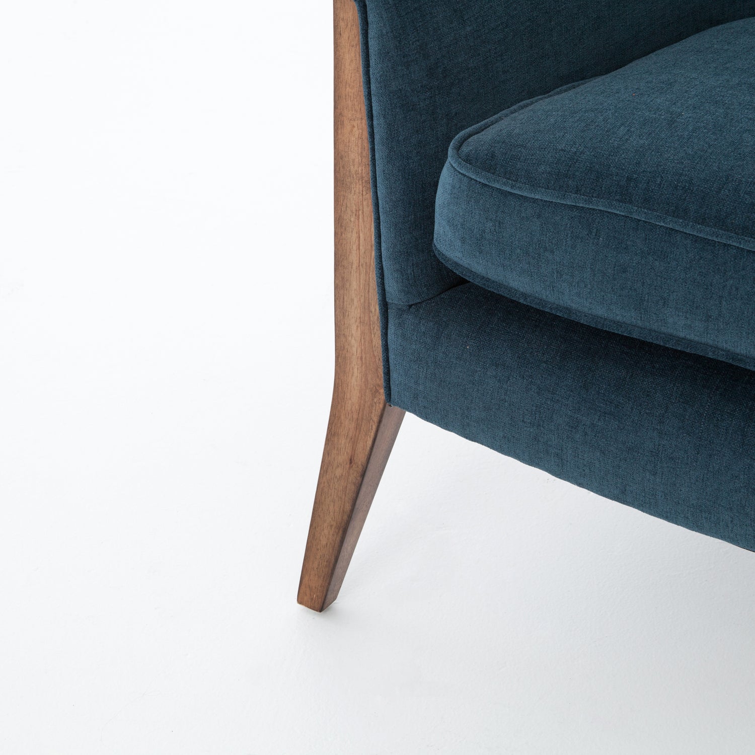 Plush Azure Fabric with Antique Cocoa Parawood | Nomad Chair | Valley Ridge Furniture